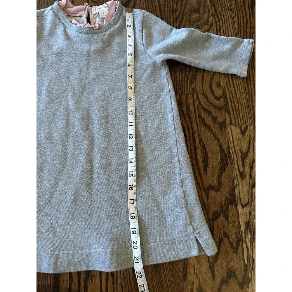 Crewcuts J Crew 100% Cotton Girls Gray Sweatshirt Dress‎ Size 6 Pink Ruffle